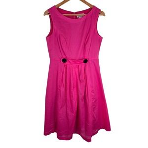 VTG Robbie Bee‎ Sz 8 Pink Cotton Fit & Flare Dress Sleeveless Pleated Tea Party